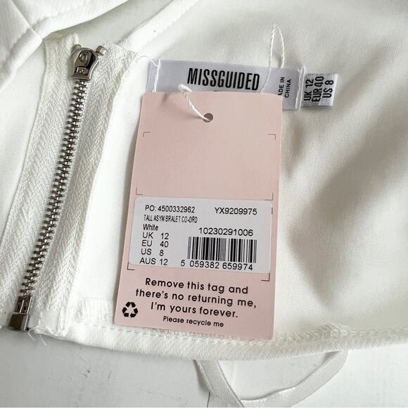 New MISSGUIDED Elegant Tall Asymmetrical White Bralet Crop Top Women's SIZE 8 - Picture 5 of 7